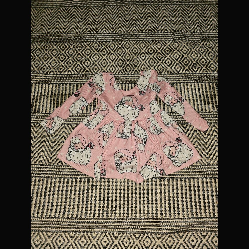 Sunflower Child Pink Santa Print Ribbed Twirl Top 3T